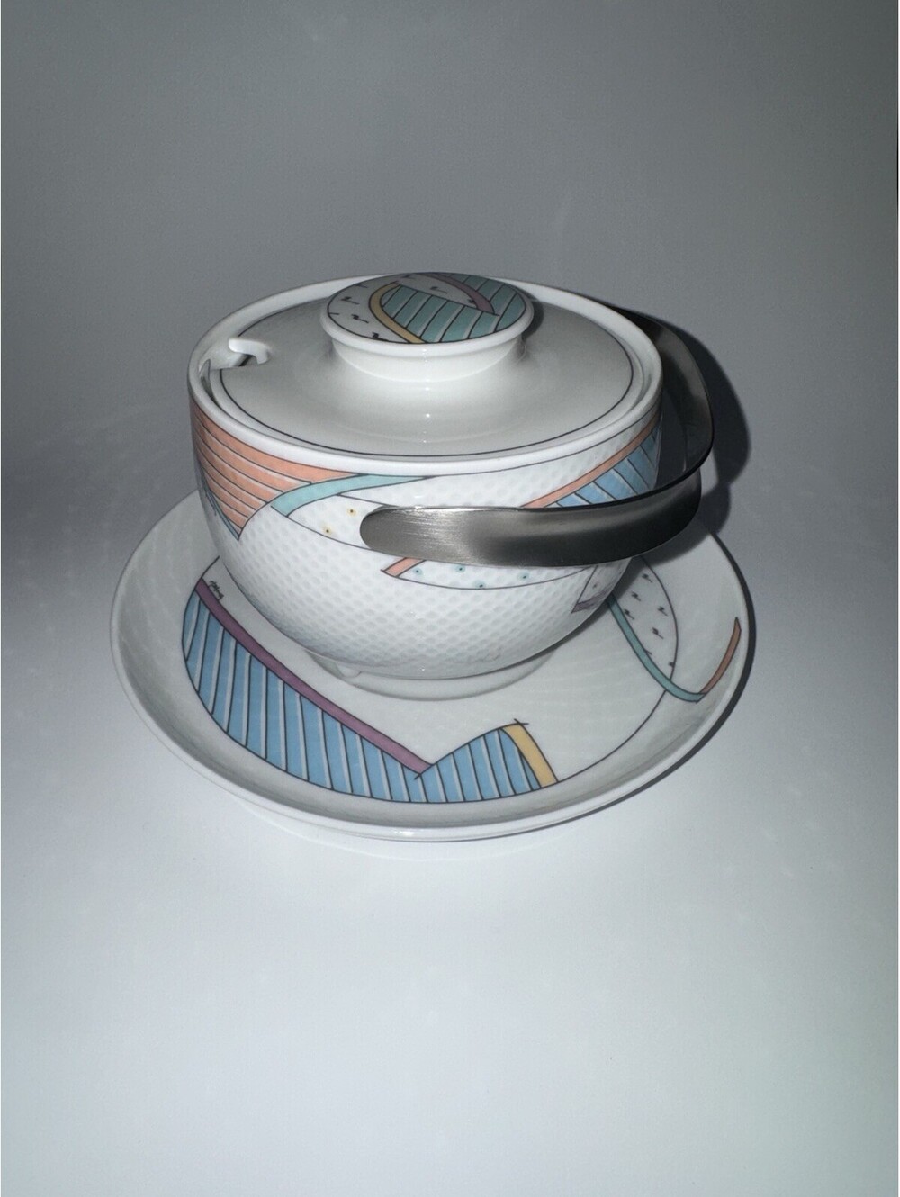 Rosenthal Century New Wave porcelain sugar bowl w/ lid & saucer Dorothy Hafner